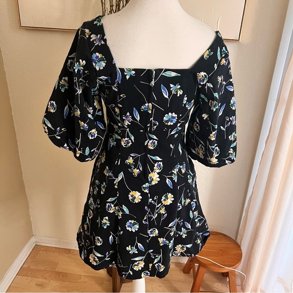 NICHOLAS Puff Sleeve Mini Dress Lydia Black Floral Print Cotton Size 6 - Picture 6 of 11